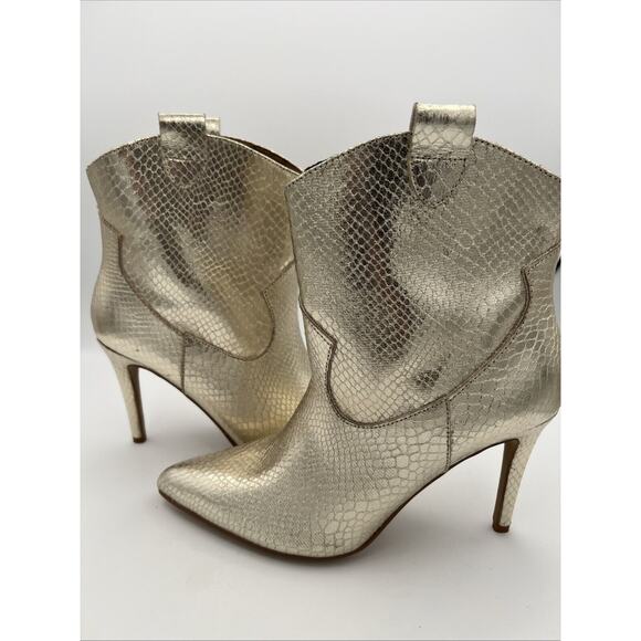 Shu Shop Yaneli Gold Foil Western Snake Stiletto Heel Pull on Boots Size 8 - Picture 6 of 9